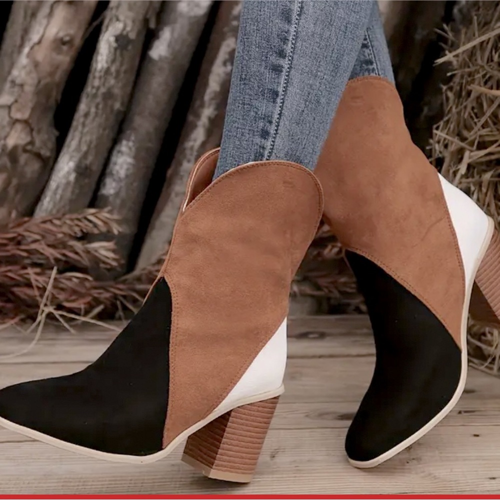 Stylish Two-Tone Heeled Boots